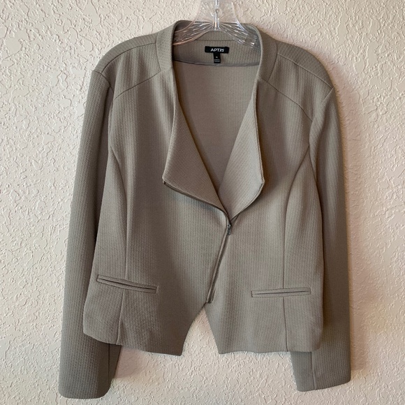 Apt. 9 Jackets & Blazers - Apt. 9 Taupe Gray Lightweight Knit Moto Jacket Dress Business Office Casual